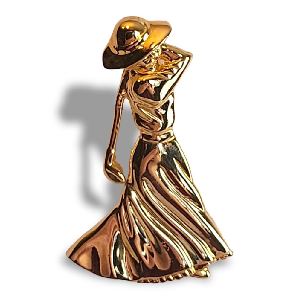 FORT Vintage Gold Tone Lady Golfer Brooch Pin